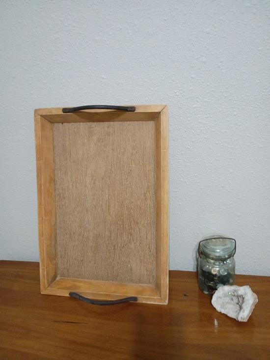 Other - Natural Wood Serving Tray with Black Handles - Unbranded